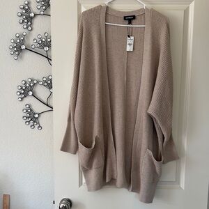 NWT Express Size‎ XL Tan Cardigan with Pockets Oversized Knit Sweater
